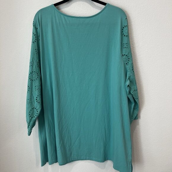 Belle By Kim Gravel Triple Luxe Knit 3/4 Eyelet Sleeve Top Sz 4x - Picture 6 of 8